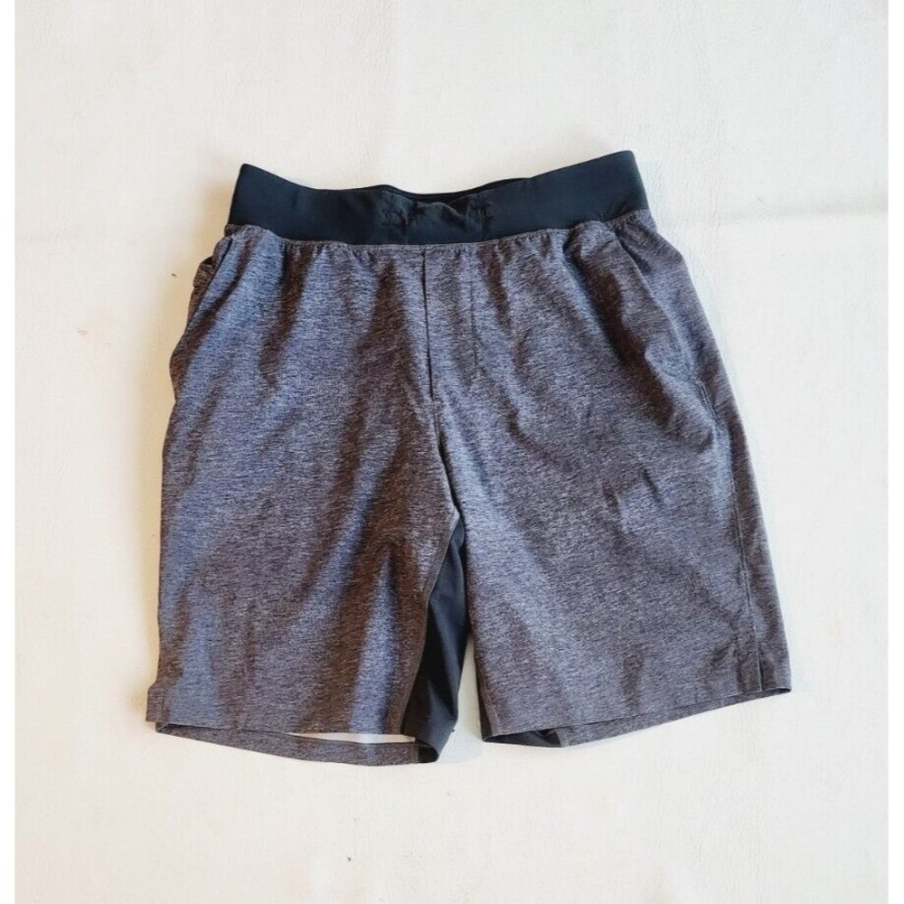 Lululemon T.H.E. Shorts Linerless 9" Heather Texture Printed Greyt Deep Coal S